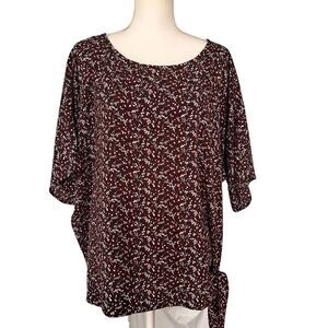 Michael Michael Kors Burgundy Floral Print Side Tie Top Women’s XL
